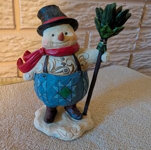 Jim Shore Snowman with Red Scarf and Blue Outfit